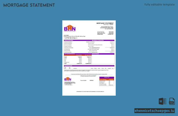Hypothekenabrechnung der Niger Housing Bank of Niger (BHN) (Beispielvorschau in Word und PDF)